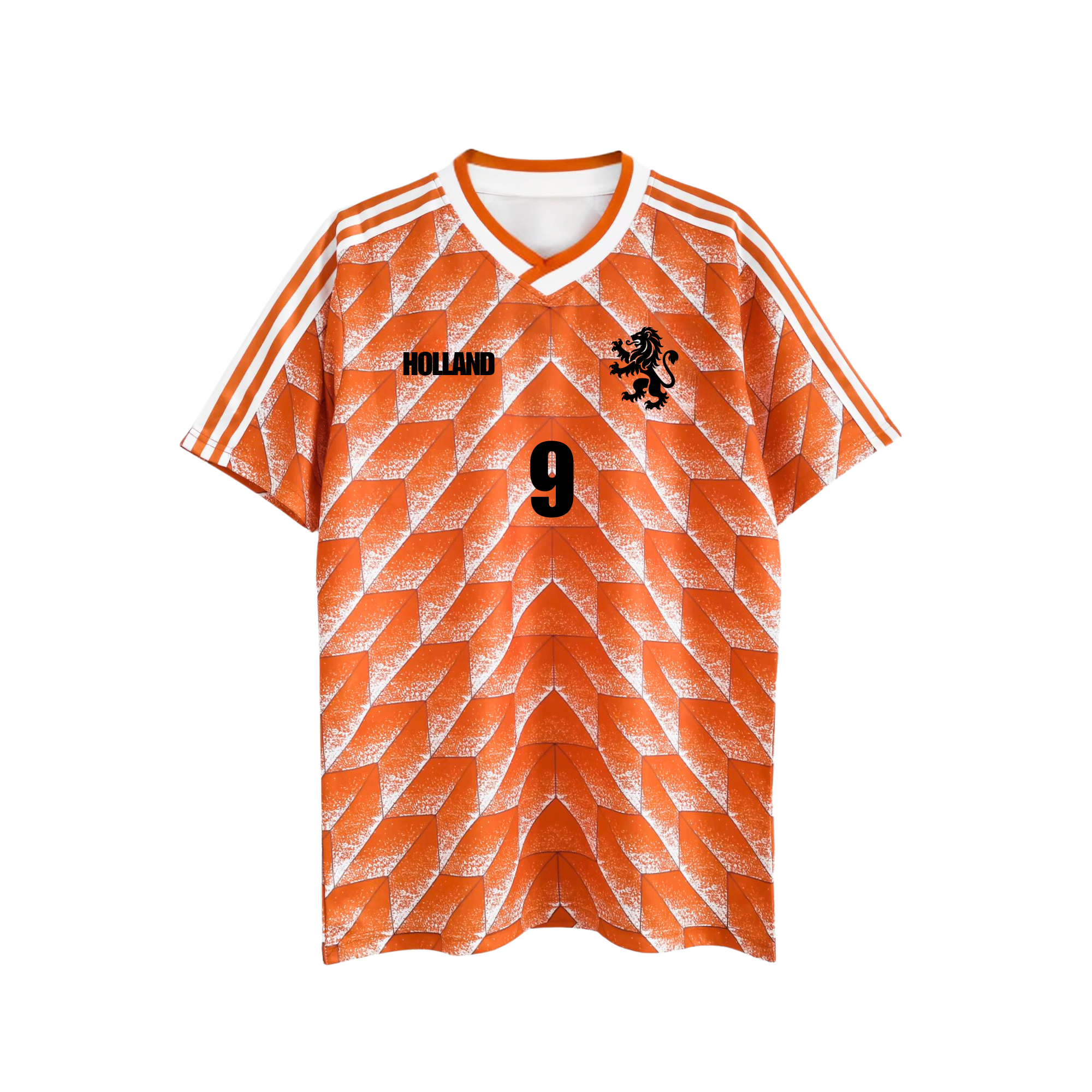 EK 88 Replica Shirt met Zwarte Opdruk Voorkant - Iconisch Oranje Voetbalshirt uit 1988 - Personaliseerbaar en Uniek - Perfect voor Fans van het Nederlands Elftal - Hoogwaardige Kwaliteit en Gedetailleerde Afwerking